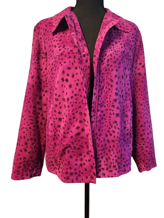TanJay Jackets & Blazers - TanJay Fuchsia Pnk Animal Print Leopard Zip Lightweight Jacket Size 8